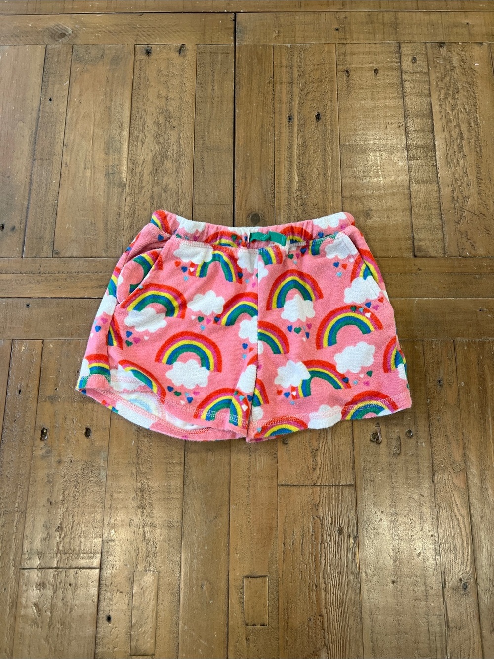 Mini Boden pink rainbow Terrycloth shorts girls 7 fit 5-6 years best
